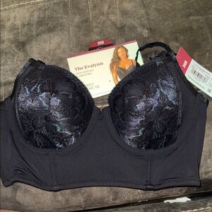 Adore Me The Evalynn Longline Lace Bra - Black with Iridescent Accents